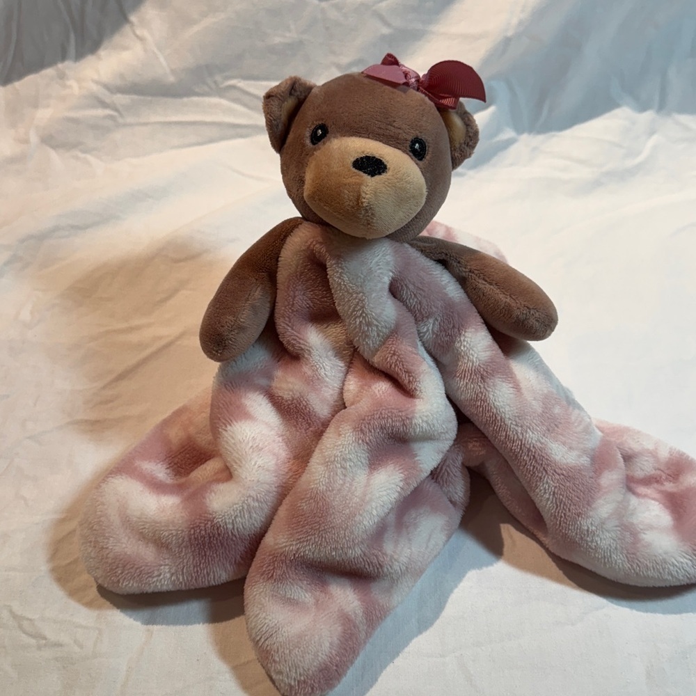 🐥 Pink and Brown Teddy Bear Lovey/Nunu/Security Blanket
